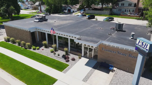 Aerial view of a Farmers State Bank branch